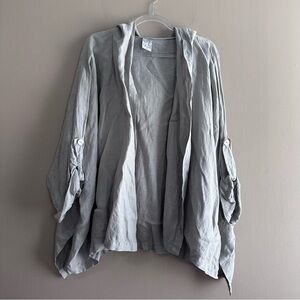 La Fixsun Grey Linen Hooded Roll Tab Sleeve Lagenlook Open Jacket Womens OS
